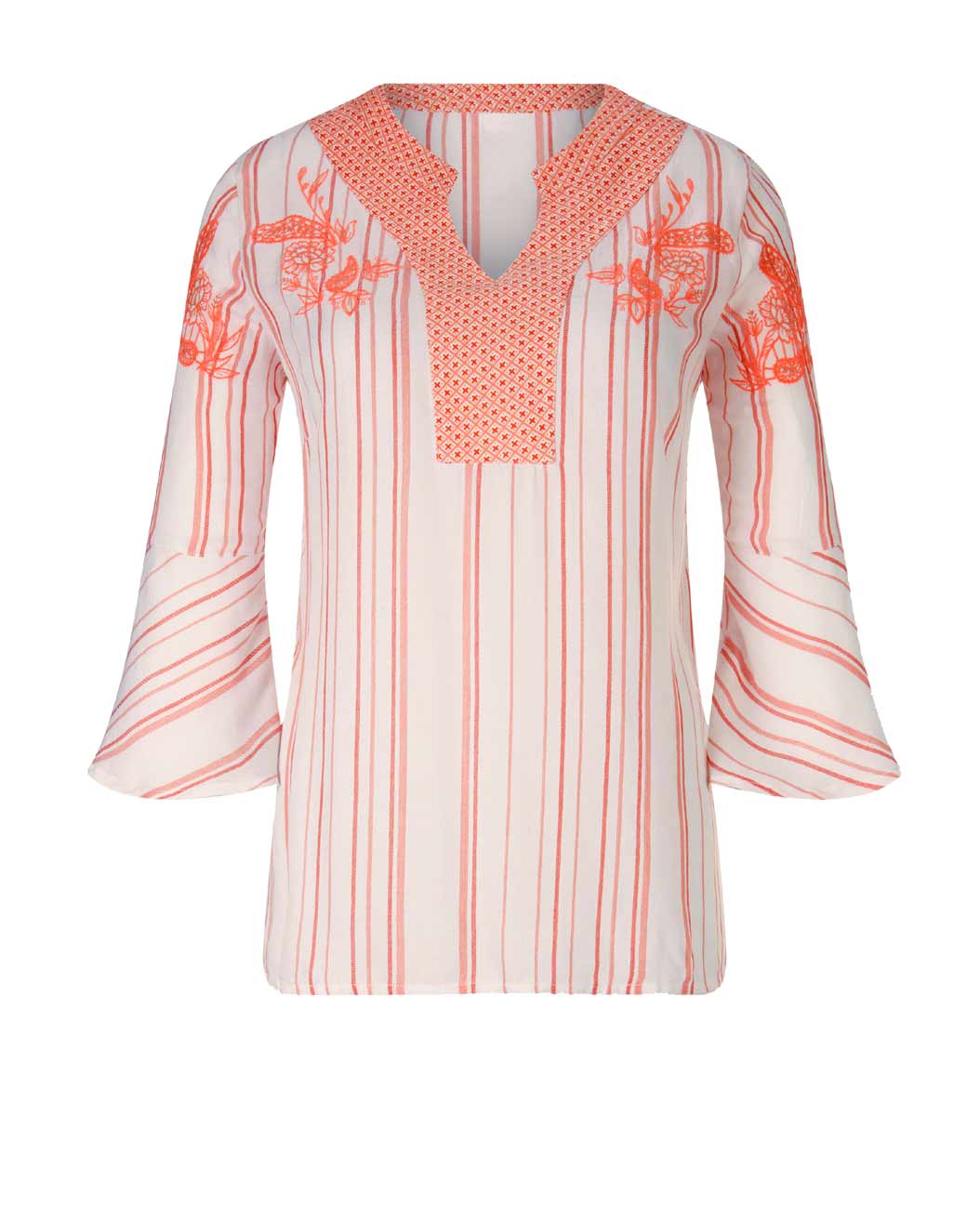 CRéATION L Damen Tunika-Bluse mit Stickerei, weiß-melone