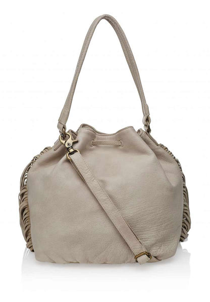 Anokhi Damen Marken-Lederbeutel, ecru-beige