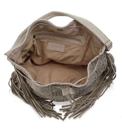 Anokhi Damen Marken-Lederbeutel, ecru-beige