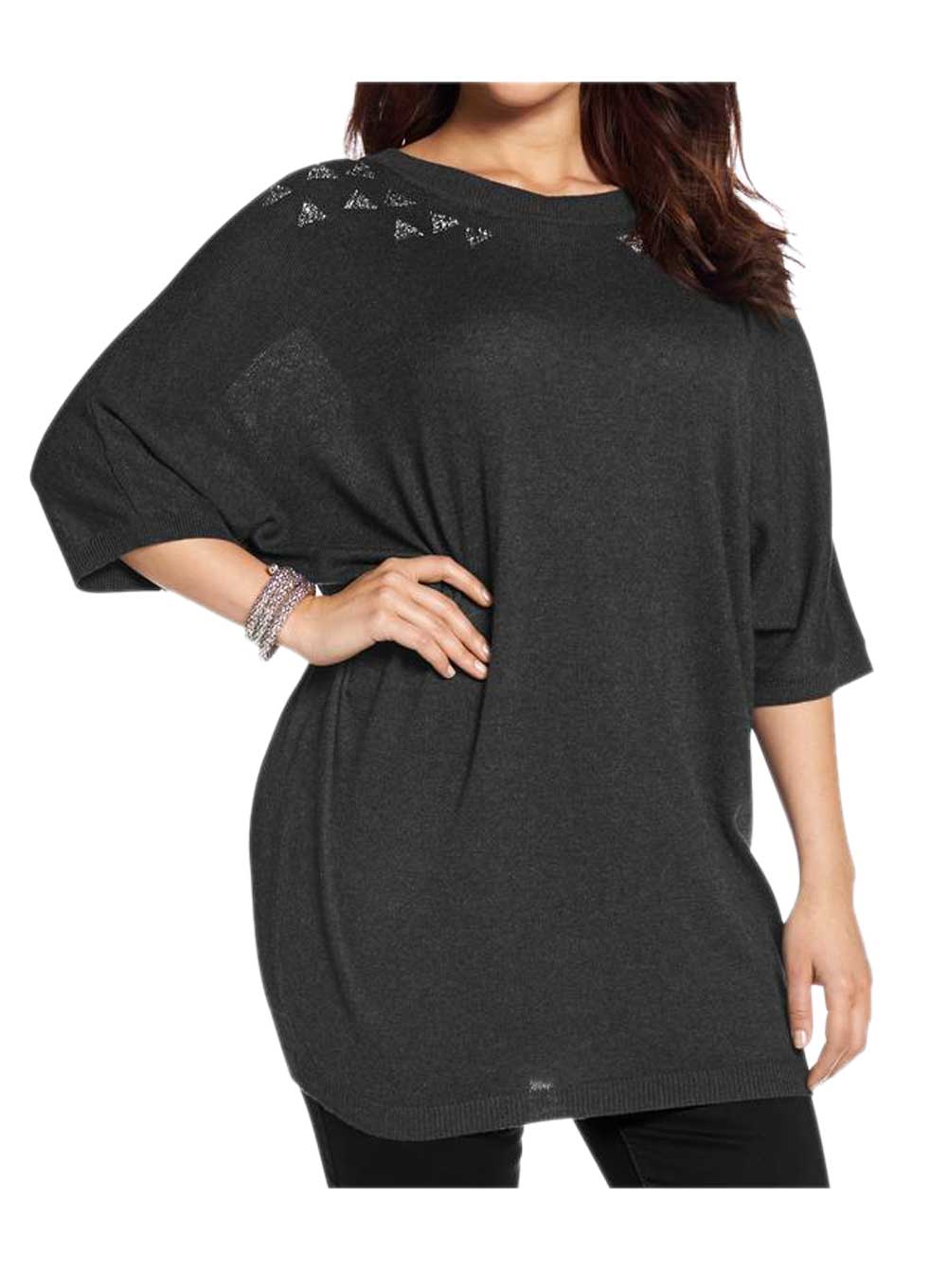 Zizzi Damen Pullover mit Pailletten, anthrazit