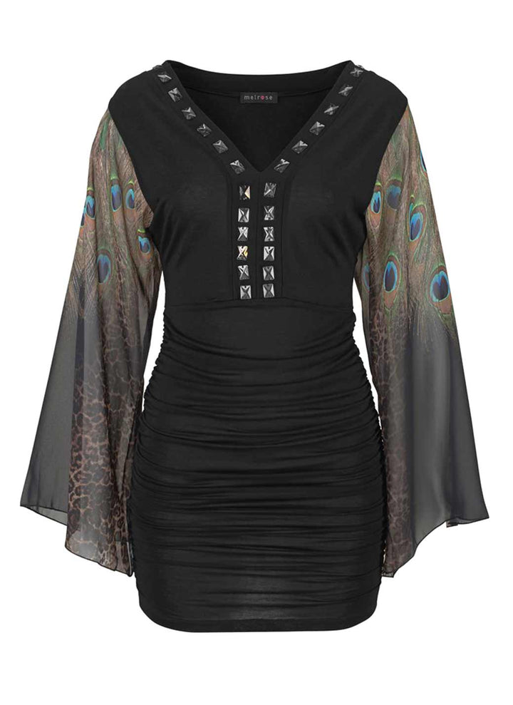 Melrose Damen Tunika-Kleid mit Steinen, schwarz-bunt