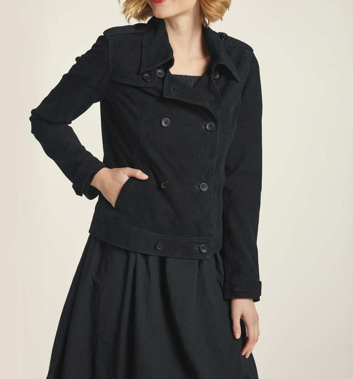 Heine Damen Ziegenveloursleder-Jacke, schwarz