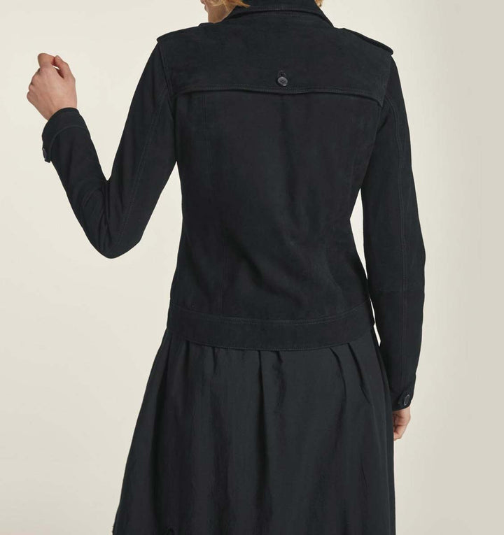 Heine Damen Ziegenveloursleder-Jacke, schwarz