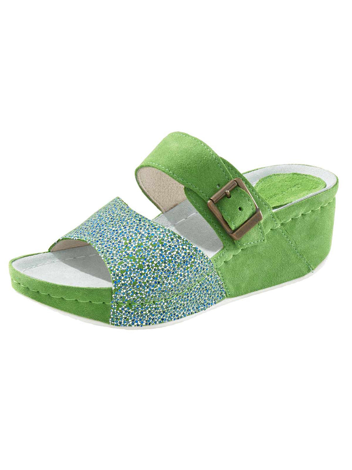Dr. Feet Damen Veloursleder-Hausschuhe, grün
