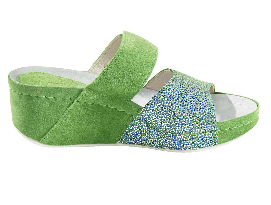 Dr. Feet Damen Veloursleder-Hausschuhe, grün