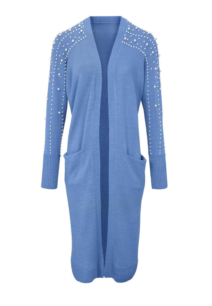 Heine Damen Longstrickjacke m.Perlen, blau