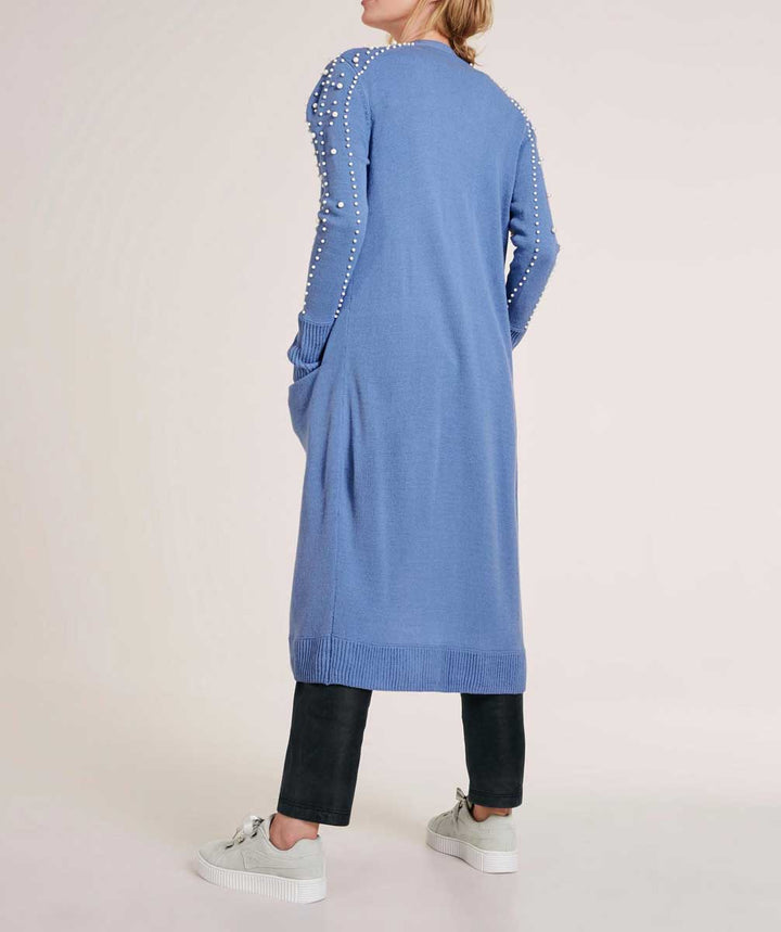 Heine Damen Longstrickjacke m.Perlen, blau