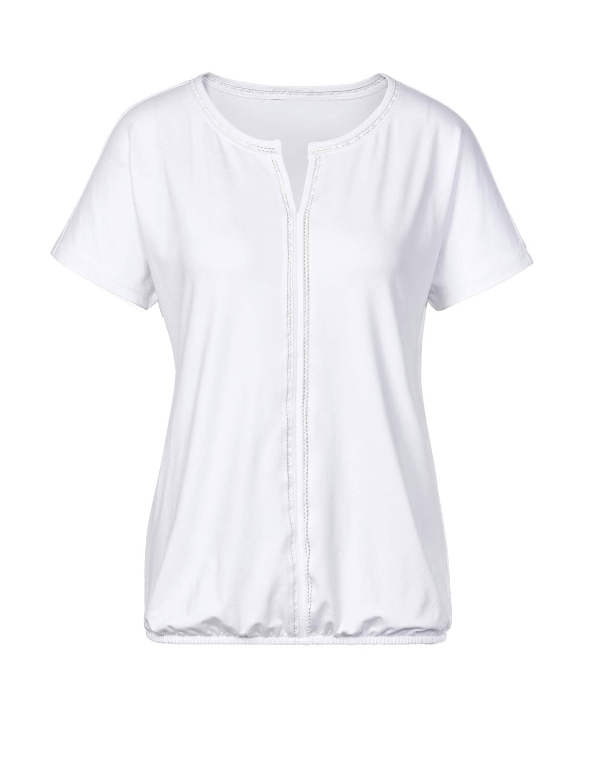 CRéATION L PREMIUM Damen Jerseyshirt mit Spitze, weiß