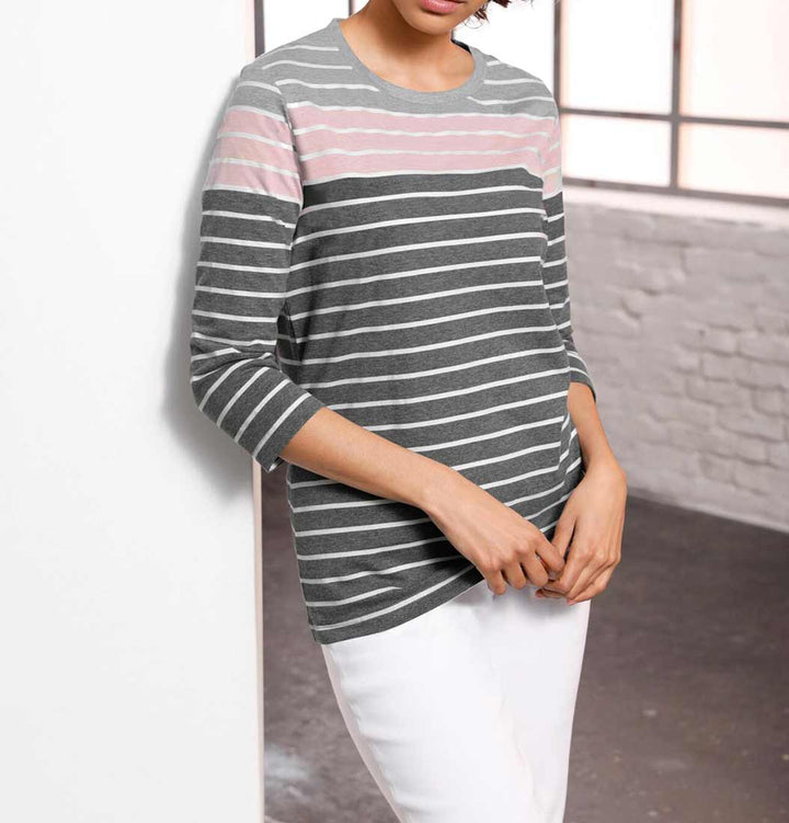 CRéATION L PREMIUM Damen Streifenshirt, grau-rosé