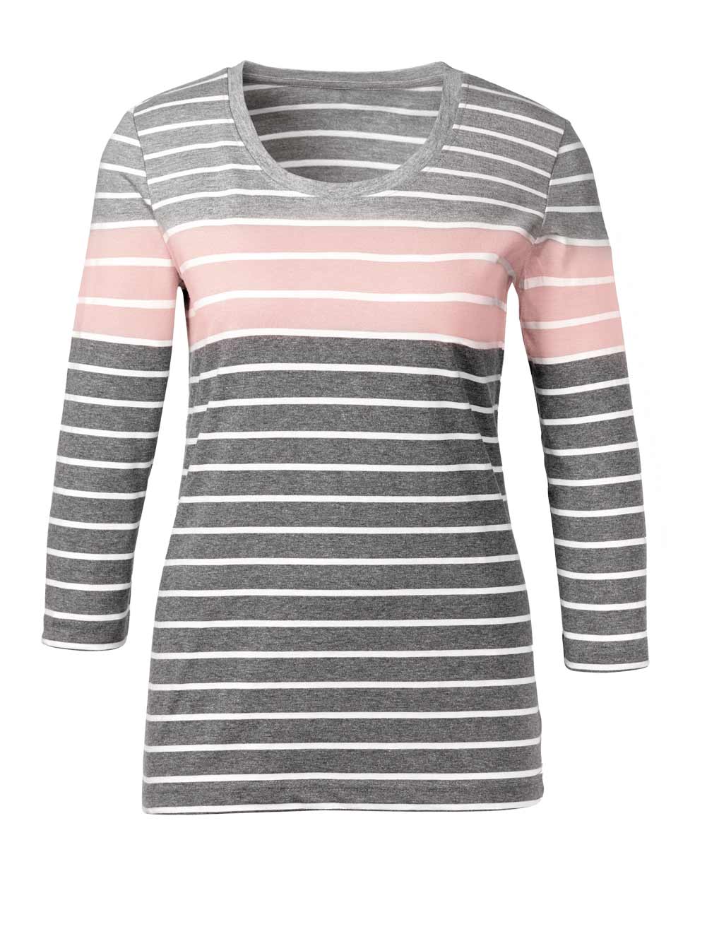 CRéATION L PREMIUM Damen Streifenshirt, grau-rosé