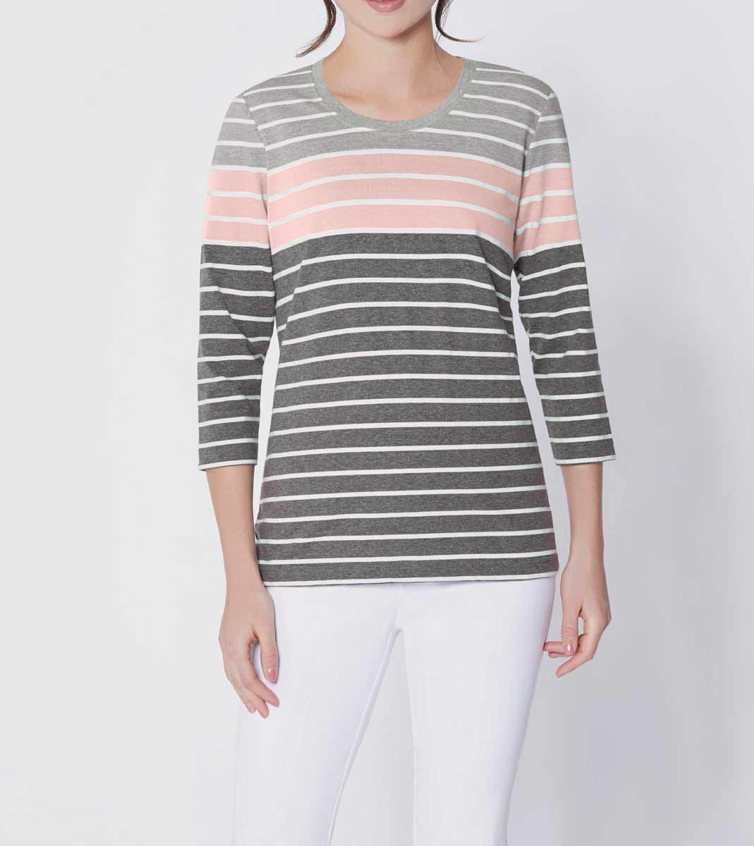 CRéATION L PREMIUM Damen Streifenshirt, grau-rosé