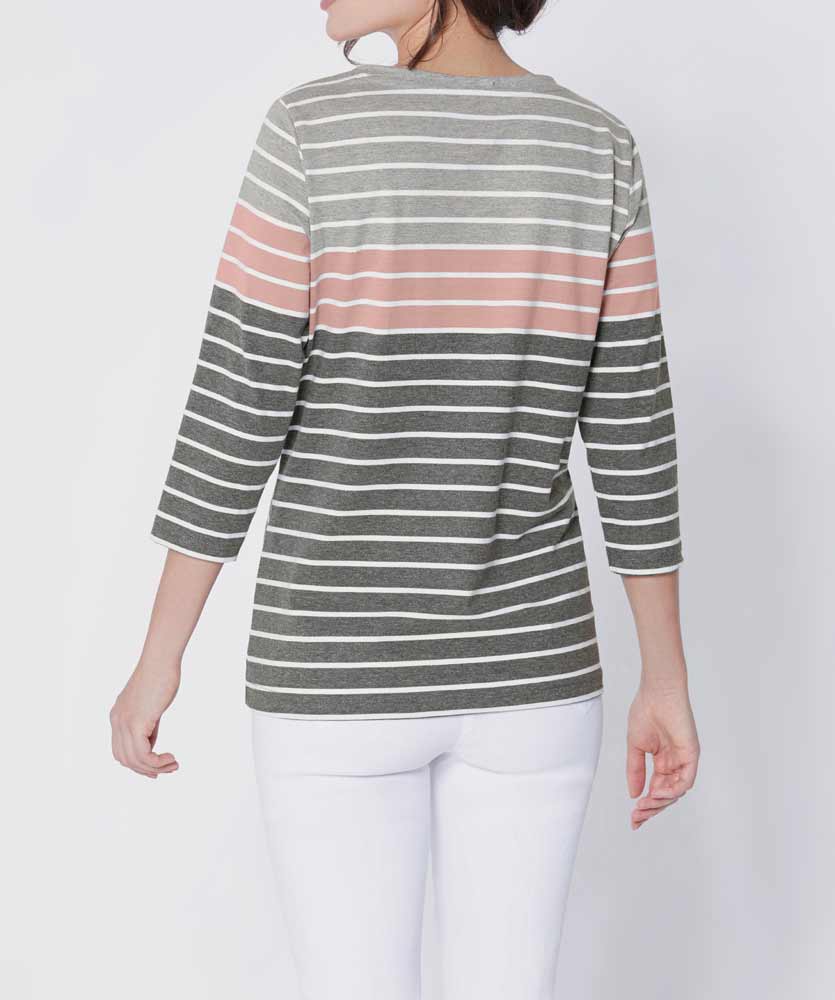 CRéATION L PREMIUM Damen Streifenshirt, grau-rosé