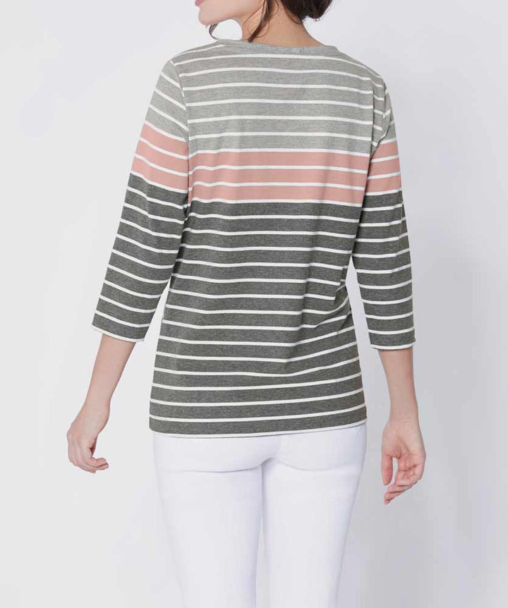 CRéATION L PREMIUM Damen Streifenshirt, grau-rosé