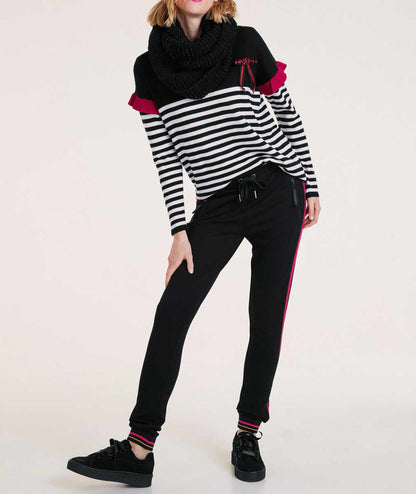 HEINE Damen Feinstrickpullover mit Brosche, schwarz-weiß