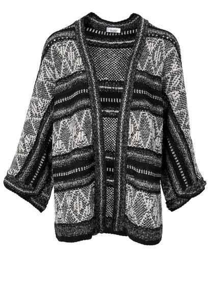 Linea Tesini Damen Designer-Strickjacke, schwarz-stein