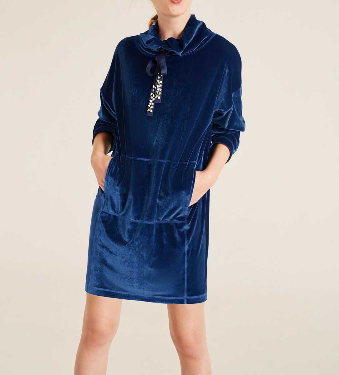 Heine Damen Samt-Longshirt-Kleid, blau