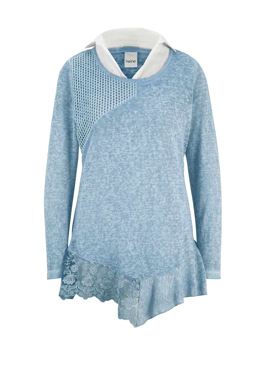HEINE Damen 2-in-1-Shirt-Set, graublau-weiß