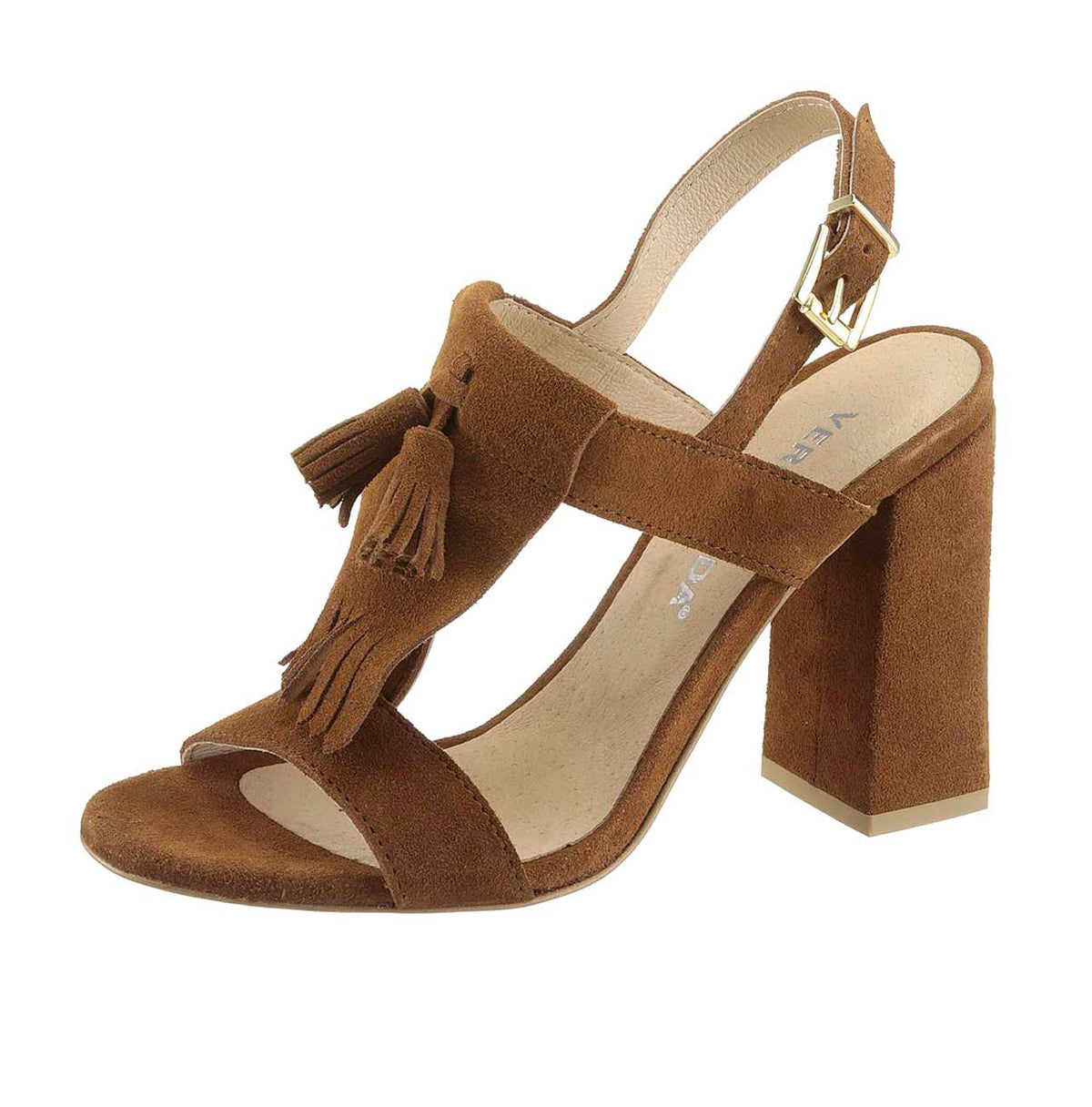 Vero Moda Damen Marken-Ledersandalette, braun