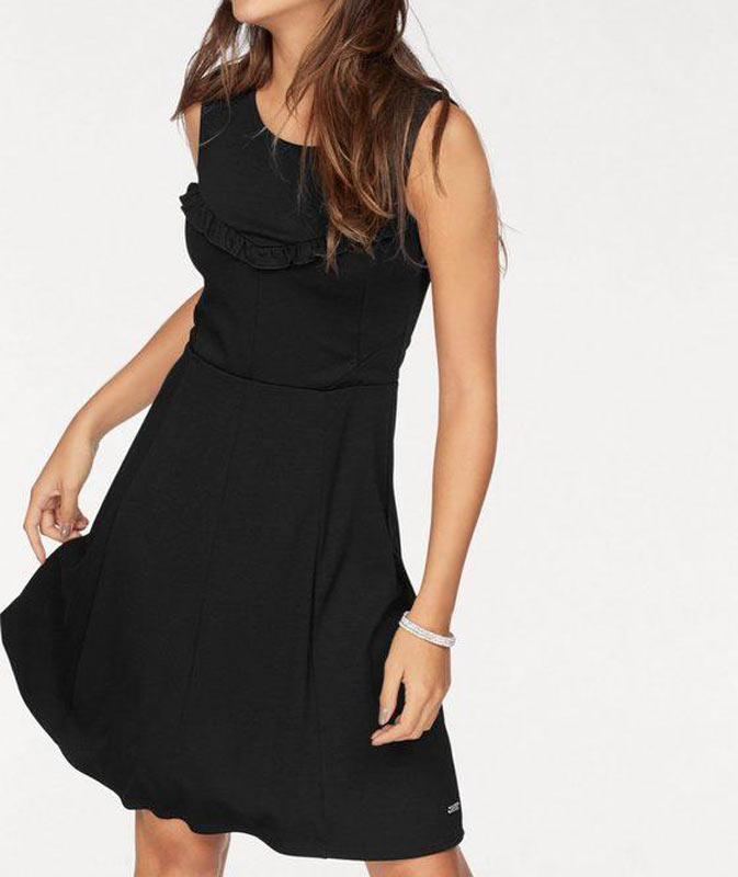 Tom Tailor Damen Marken-Kleid mit Rüschen, schwarz