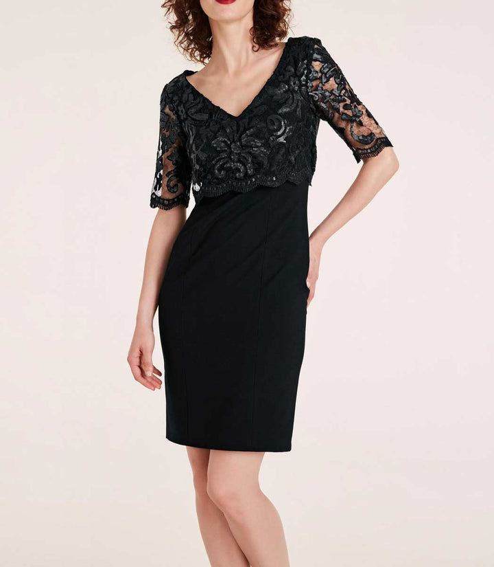 Heine Damen Etuikleid mit Spitze, schwarz