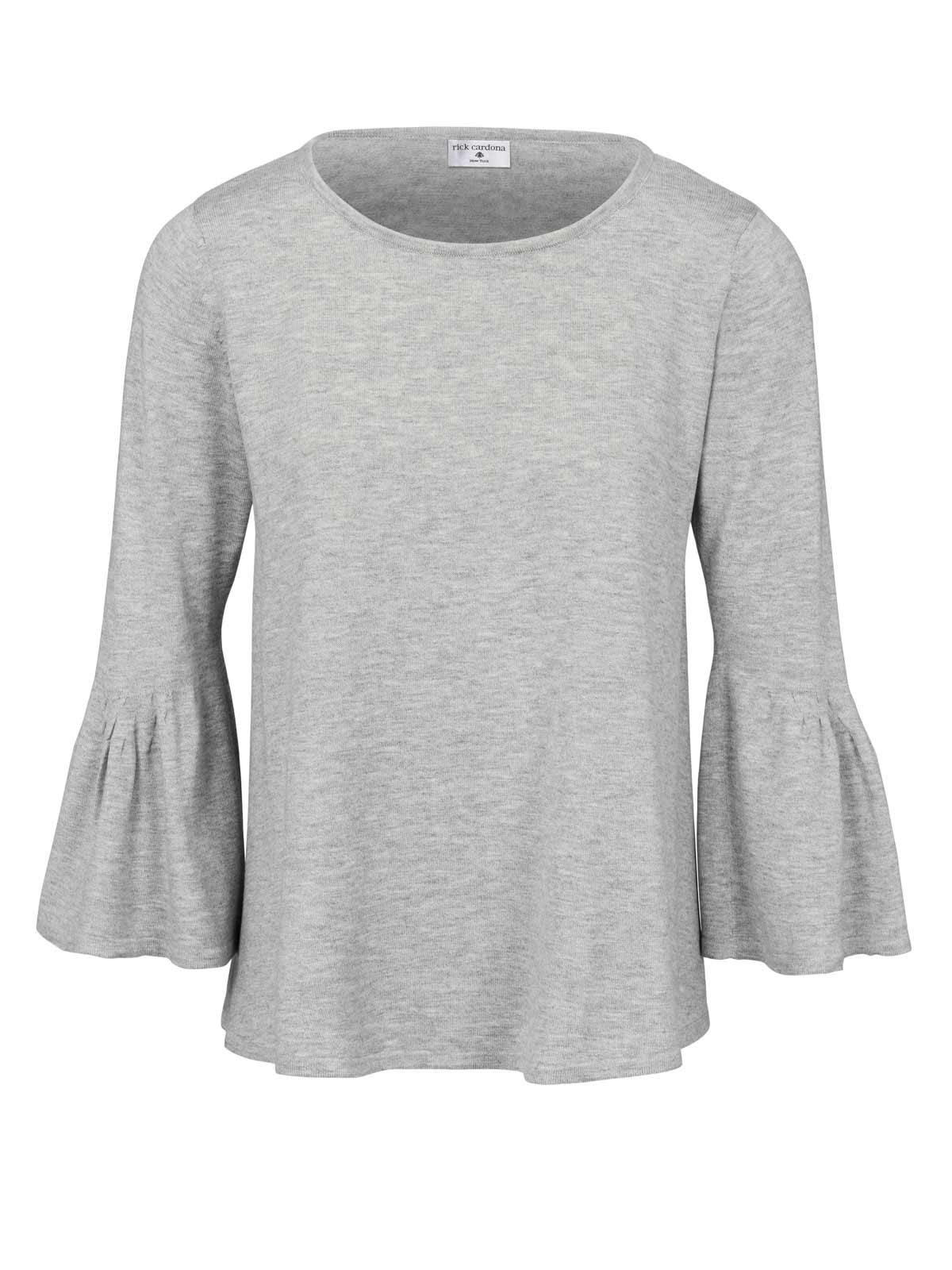 Rick Cardona Damen Designer-Pullover mit Volants, grau-melange