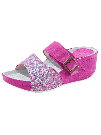 Dr. Feet Damen Veloursleder-Hausschuhe, pink