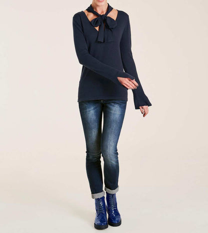 Heine Damen Pullover mit Schluppe, marine