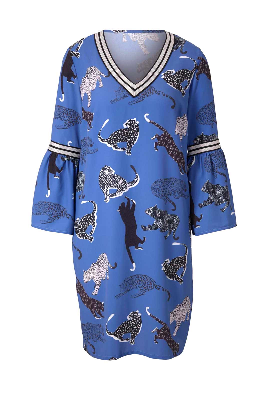 Heine Damen Druckkleid mit Volants, blau-bunt