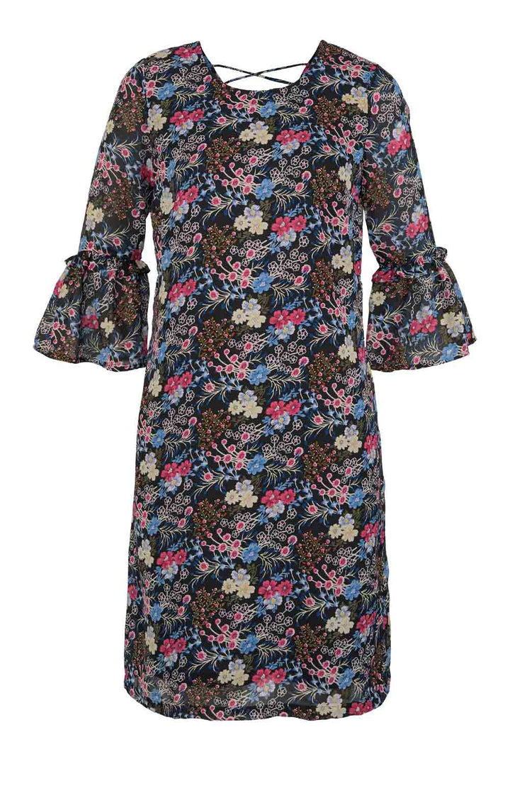 Aniston Damen Druckkleid mit Schnürung, schwarz-bunt