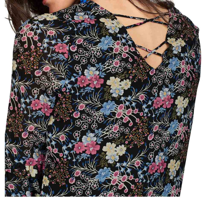 Aniston Damen Druckkleid mit Schnürung, schwarz-bunt