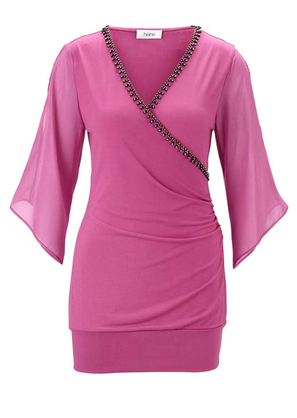 HEINE Damen Jersey-Longshirt mit Strass, himbeere