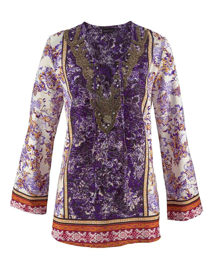 Melrose Damen Tunika mit Perlen-Stickerei, bunt