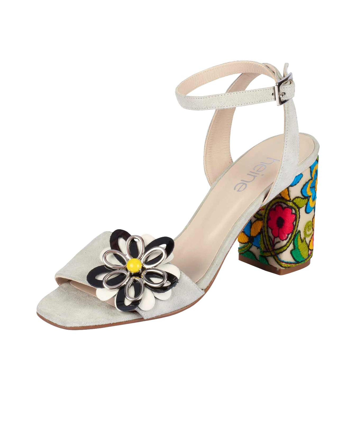 Heine Damen Leder-Sandalette mit Stickerei, creme