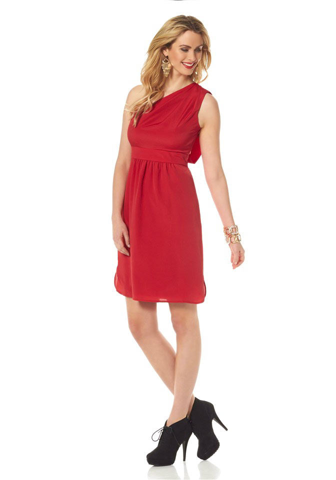 Vince Camuto Damen Designer-Chiffon-One-Shoulderkleid, rot