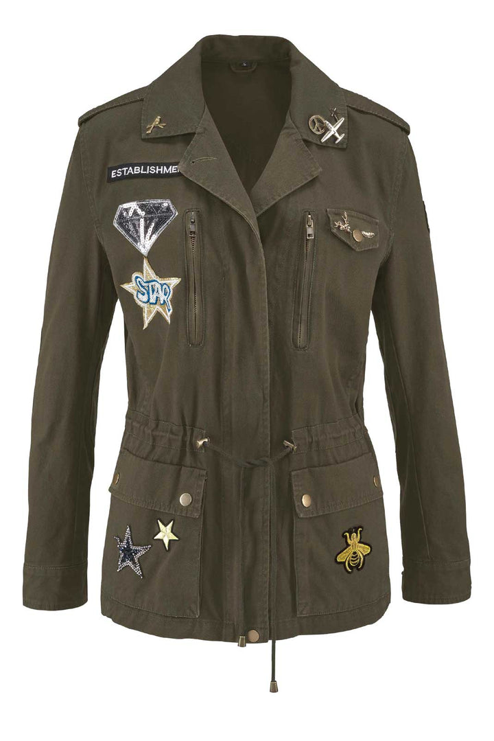 Blue Monkey Damen Marken-Jacke mit Badges und Pins, khaki