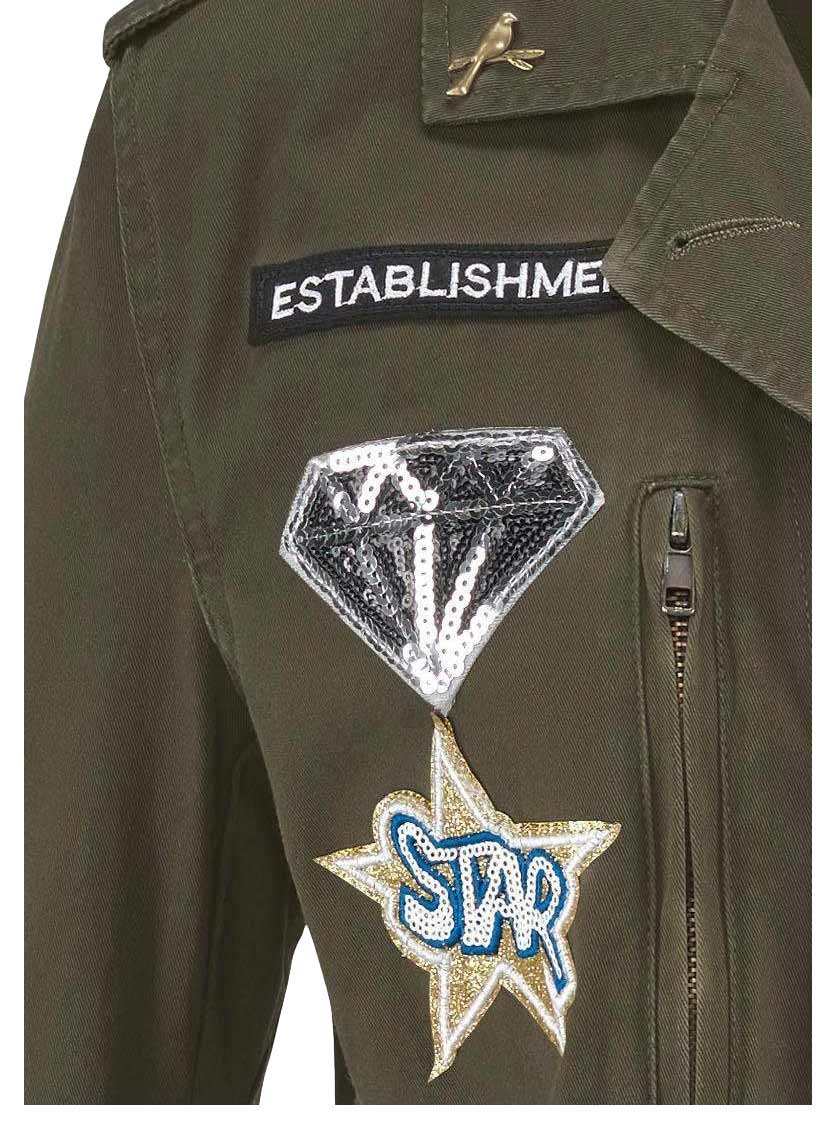 Blue Monkey Damen Marken-Jacke mit Badges und Pins, khaki