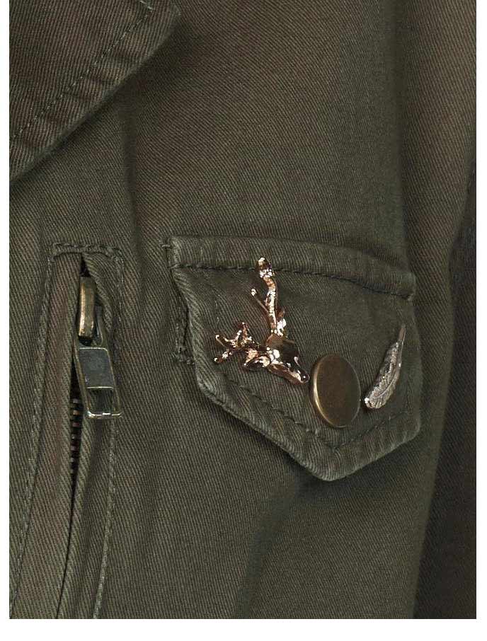Blue Monkey Damen Marken-Jacke mit Badges und Pins, khaki