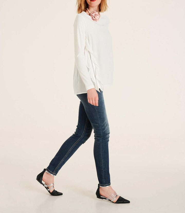 Heine Damen Rüschen-Shirt mit Reißverschluss, weiß