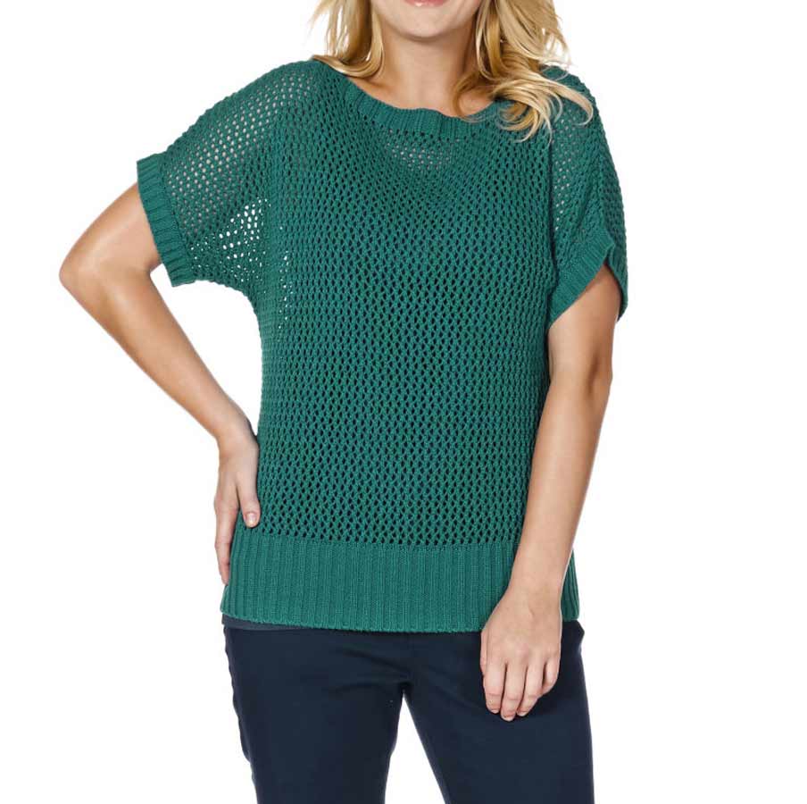 Sheego Damen Lochmuster-Pullover, petrol