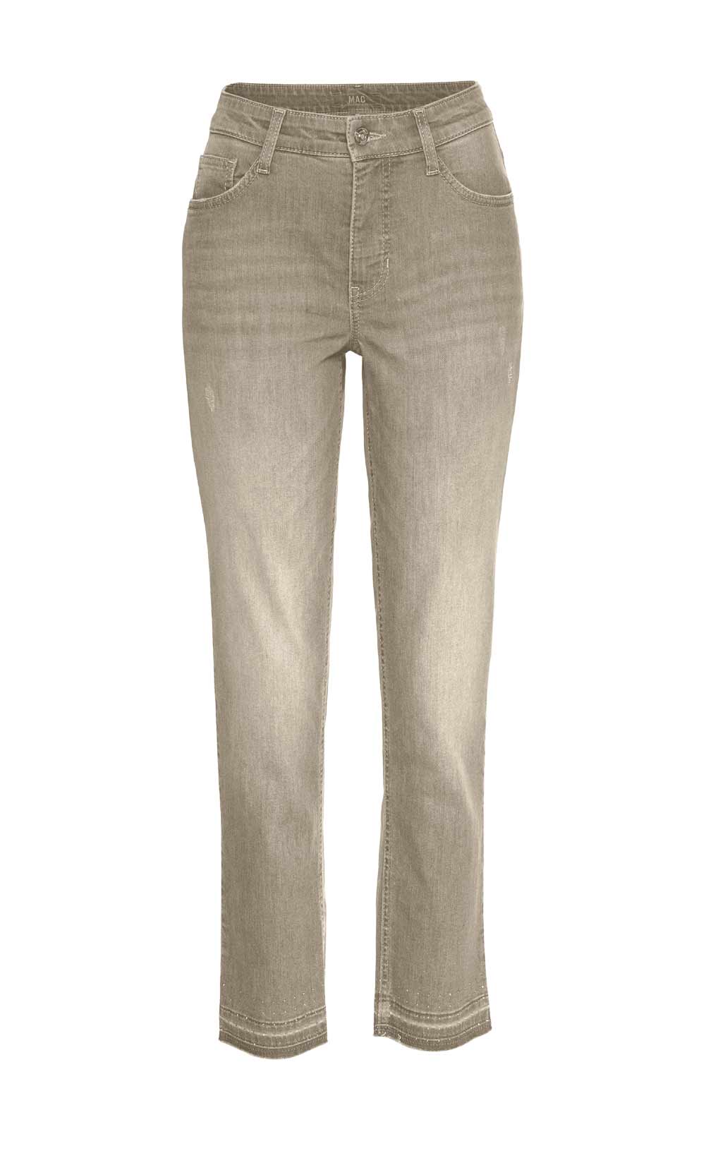 MAC Damen Marken-Jeans MELANIE PIPE FRINGES", camel, 27 inch"
