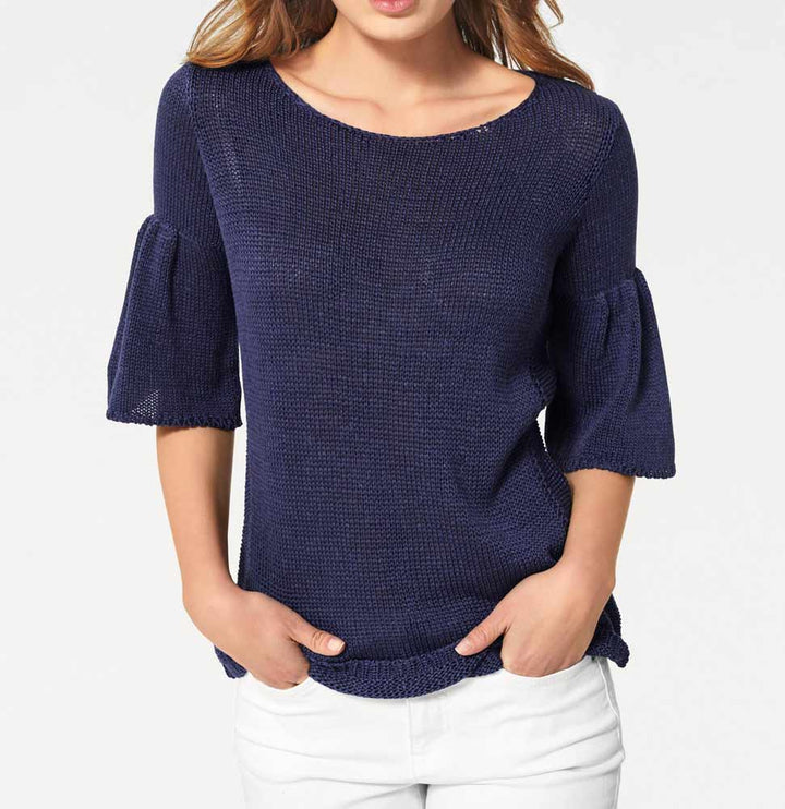 Heine - Best Connections Damen Volantpullover, marine