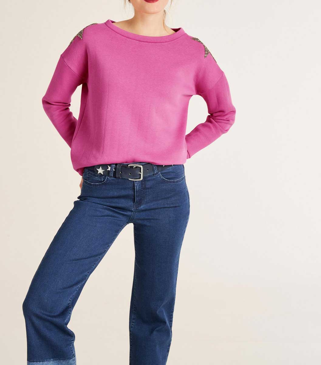Heine Damen Sweatshirt mit Strasssteinen, pink