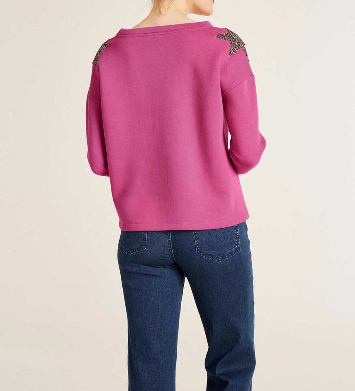 Heine Damen Sweatshirt mit Strasssteinen, pink