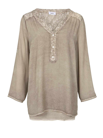 Heine Damen Bluse mit Spitze, taupe