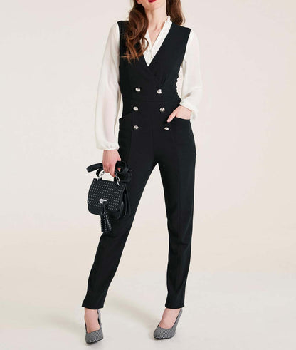 Ashley Brooke Damen Designer-Overall mit Zierknöpfen, schwarz