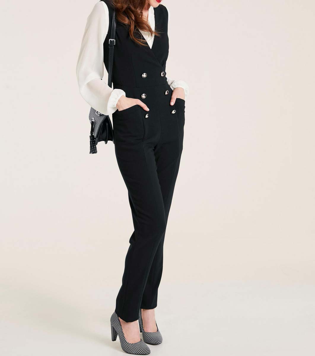 Ashley Brooke Damen Designer-Overall mit Zierknöpfen, schwarz