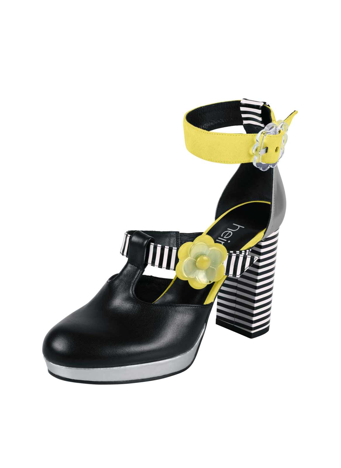 Heine Damen Fesselriemchen-Pumps, schwarz-gelb