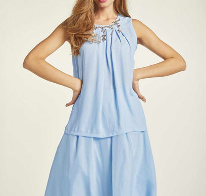 HEINE Damen Blusentop mit Strass, blau