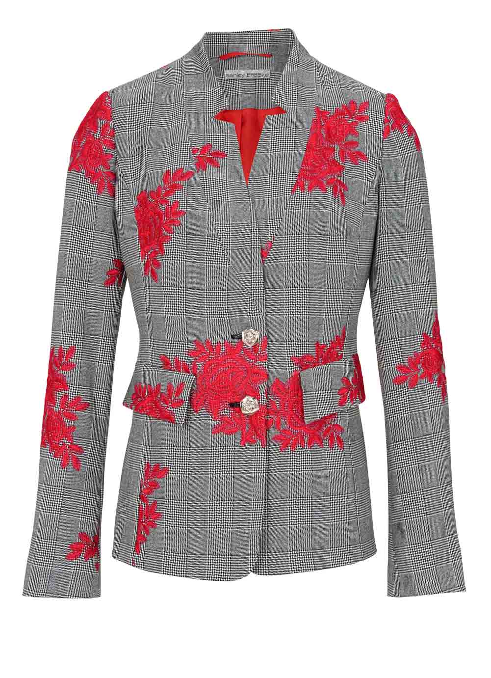 Heine Damen Blazer mit Stickerei, schwarz-weiß