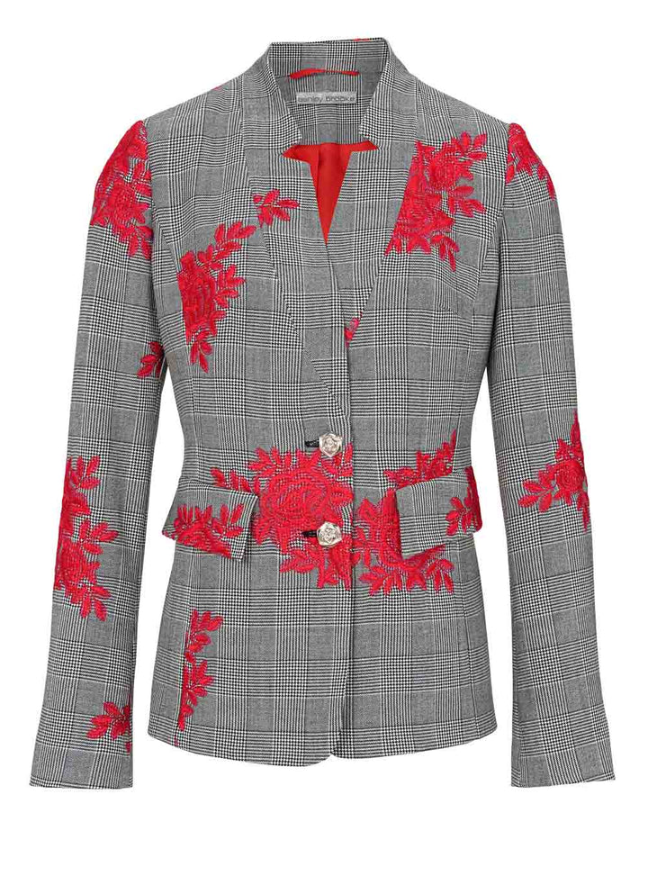Heine Damen Blazer mit Stickerei, schwarz-weiß